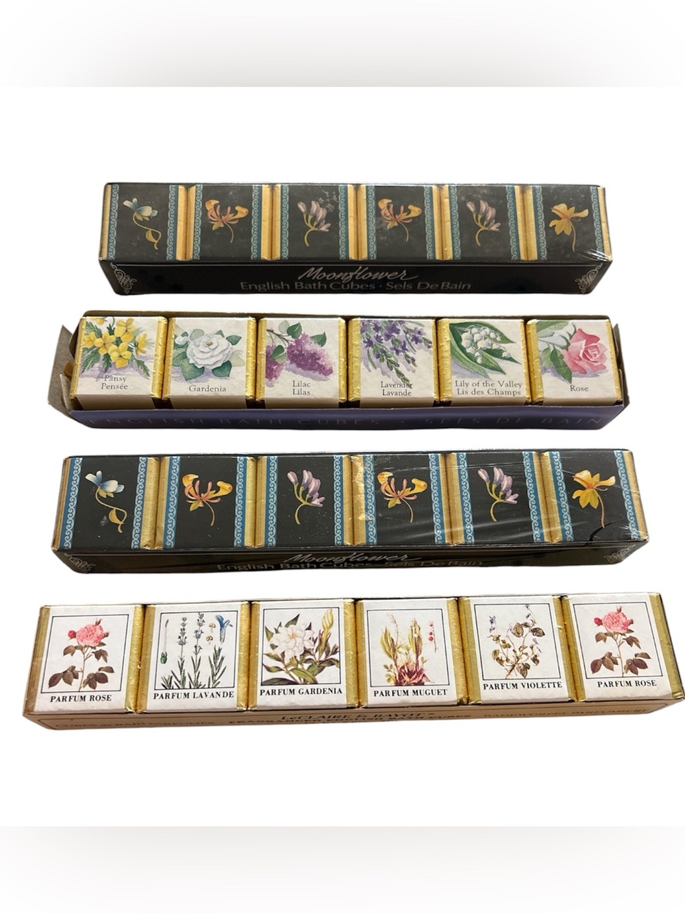 English Bath Cubes Sels De Bain Vintage Made In England Lot of 4 6-pack sets